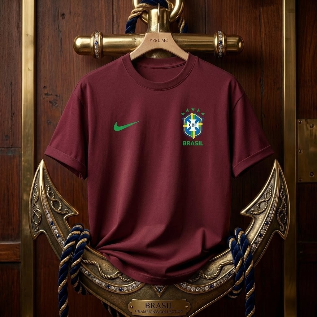 Premium World Cup Drop Shoulder T-Shirt Brazil - Maroon