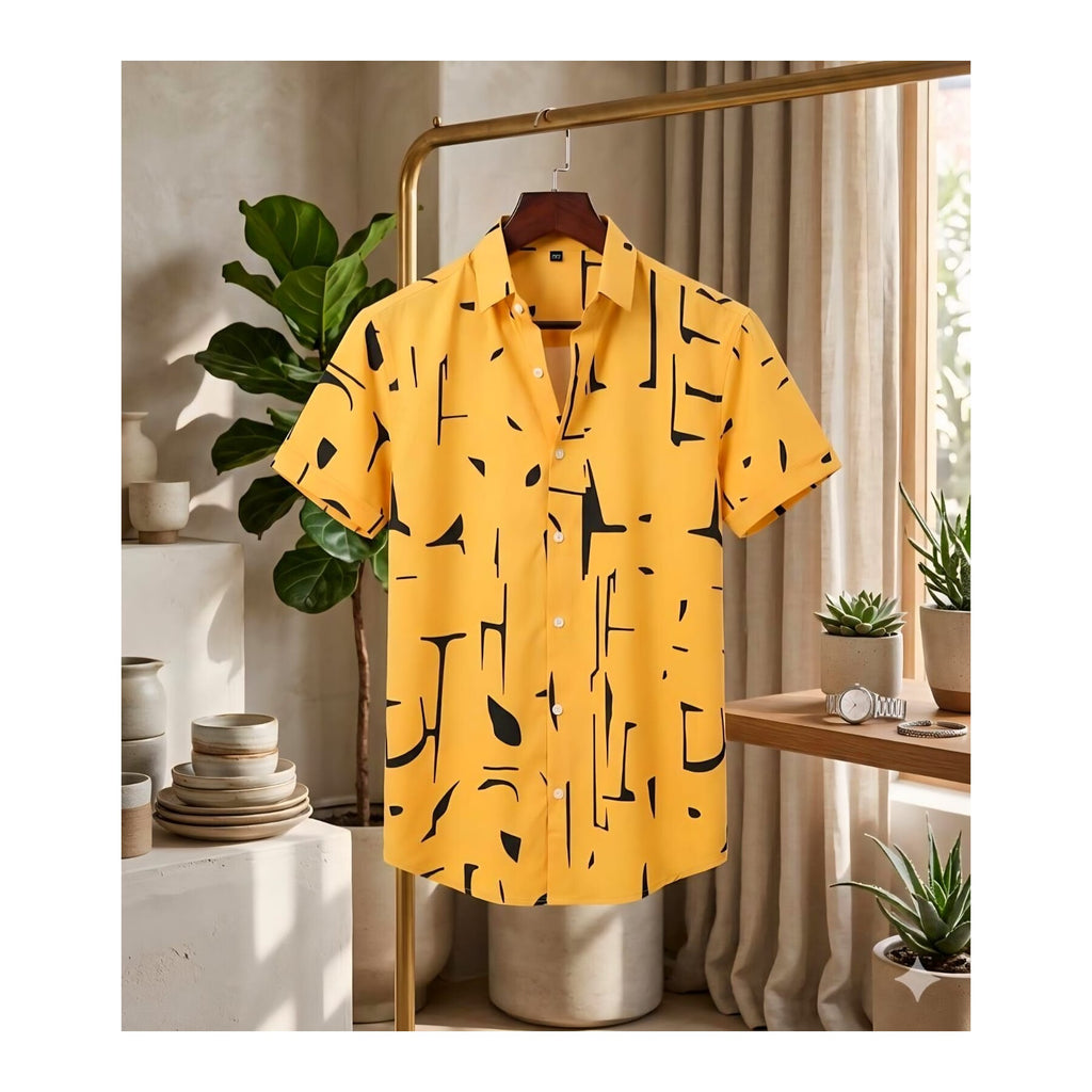 Ultra Soft Casual Half Sleeve Shirt - Mustard Abstract