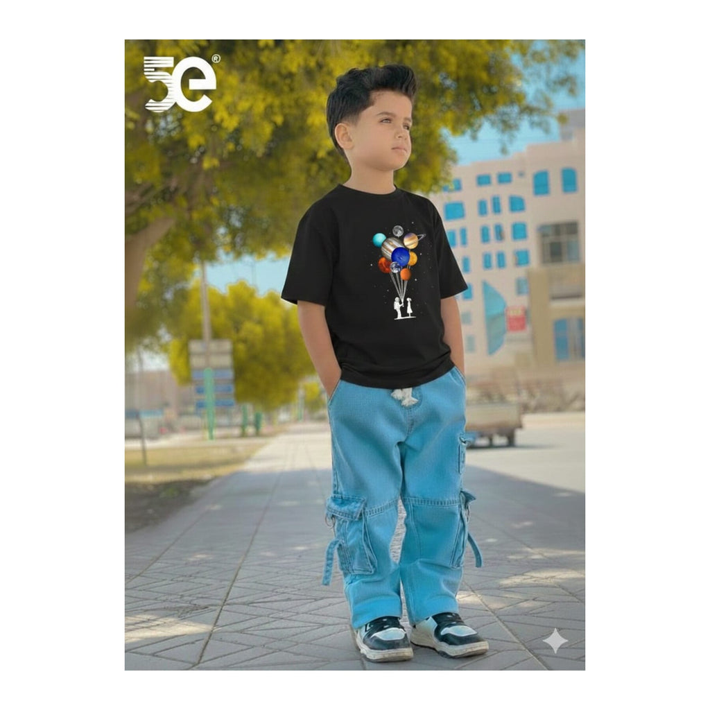 Boys Denim Pant and T-Shirt Set Graphic Prints - 07 Black Balloon Graphic
