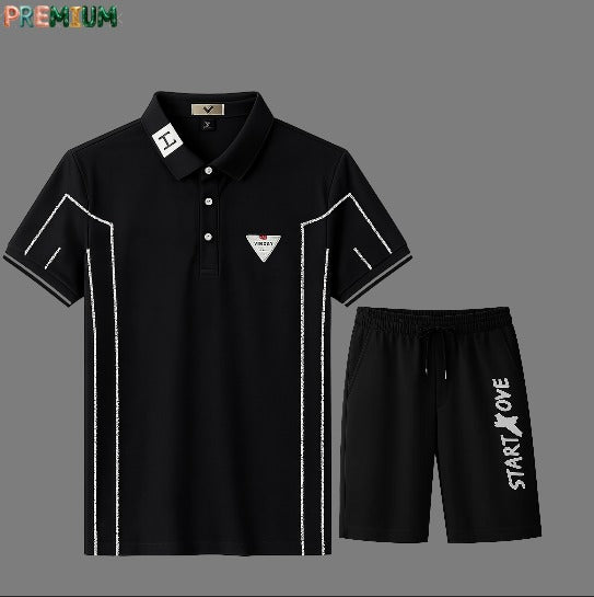Cotton Polo Shirt and Half Pant Combo - Black Line Polo