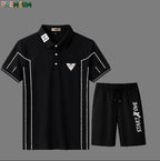 Cotton Polo Shirt and Half Pant Combo - Black Line Polo
