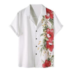 Half Sleeve Casual Shirt - White Hibiscus Floral