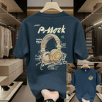 Premium Drop Shoulder T-Shirt - 07 Blue Headphone Graphic