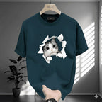 Premium Drop Shoulder T-Shirt Logo Graphic Collection - Teal Cat Graphic
