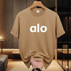Premium Drop Shoulder T-Shirt Text Graphic Collection - Beige Text Logo