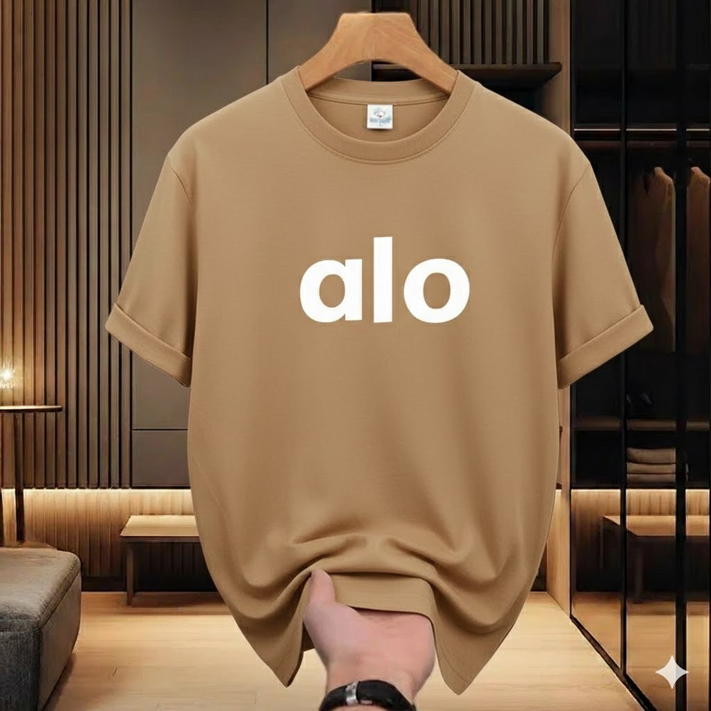 Premium Drop Shoulder T-Shirt Text Graphic Collection - Beige Text Logo