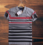 Premium Half Sleeve Polo Shirt - Grey Black Stripe