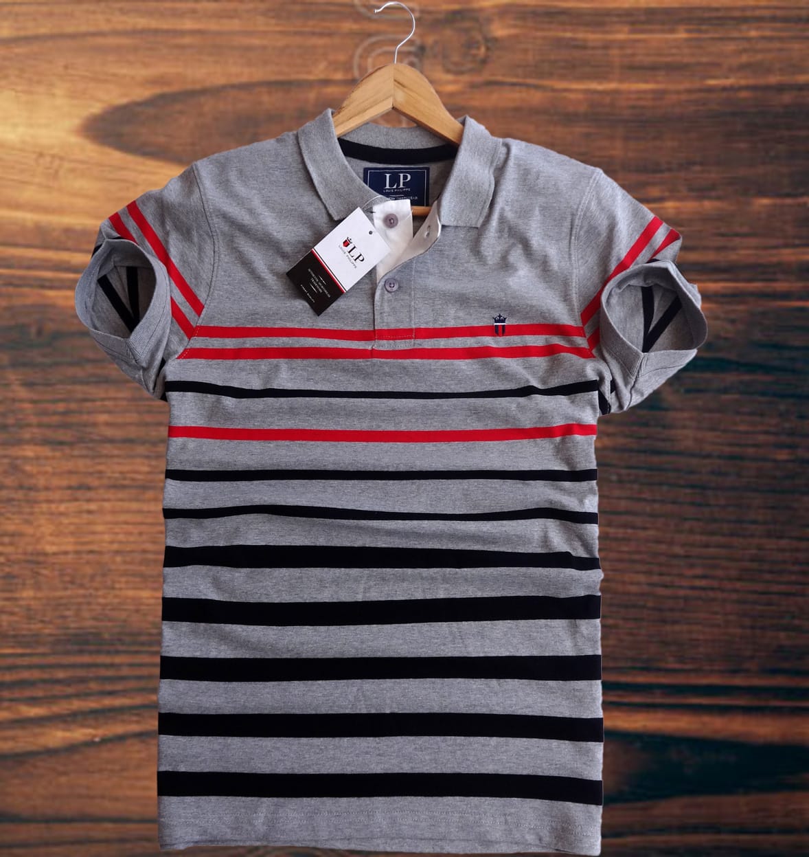 Premium Half Sleeve Polo Shirt - Grey Black Stripe