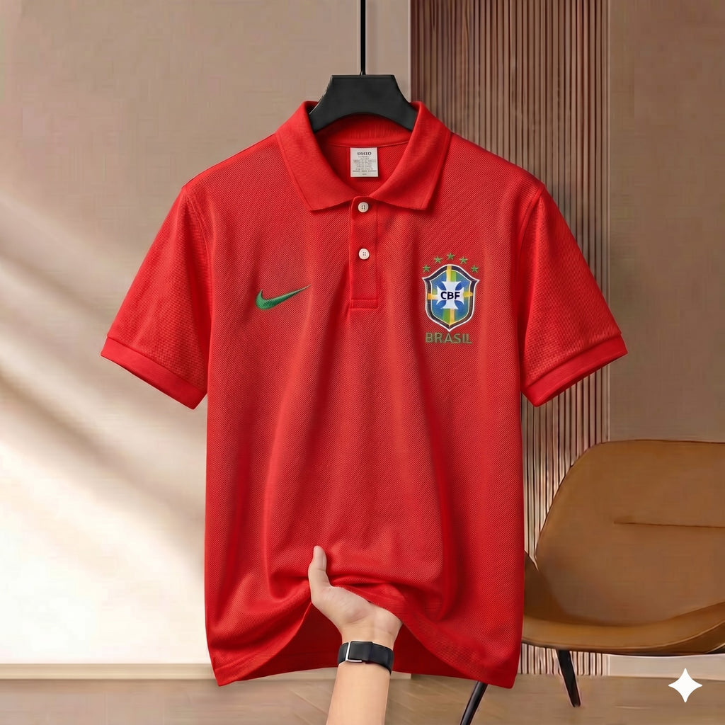 Premium Rubber Print World Cup Polo Shirt Brazil - Red