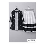 Trendy Ladies Tops and Skirt Set - Black White