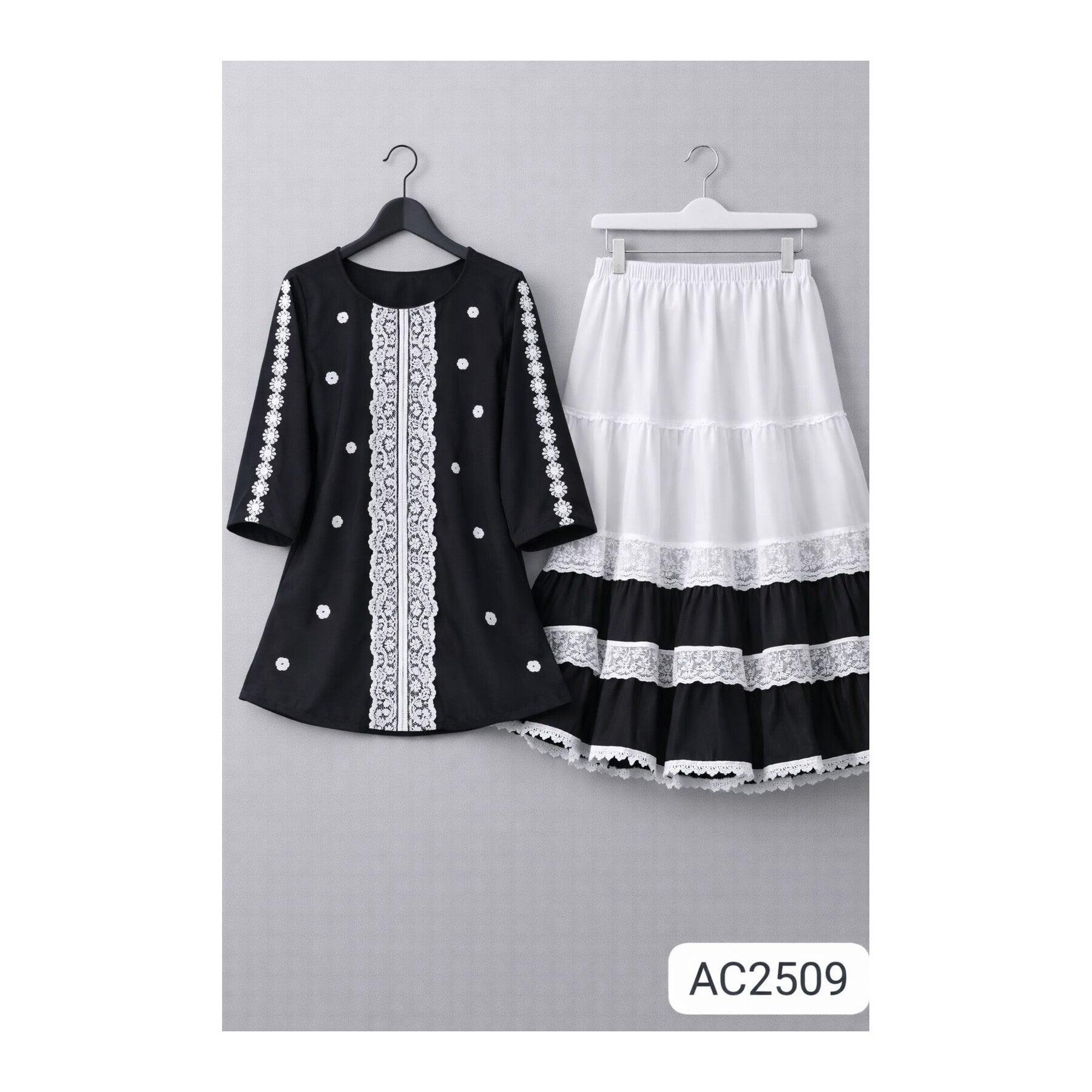 Trendy Ladies Tops and Skirt Set - Black White