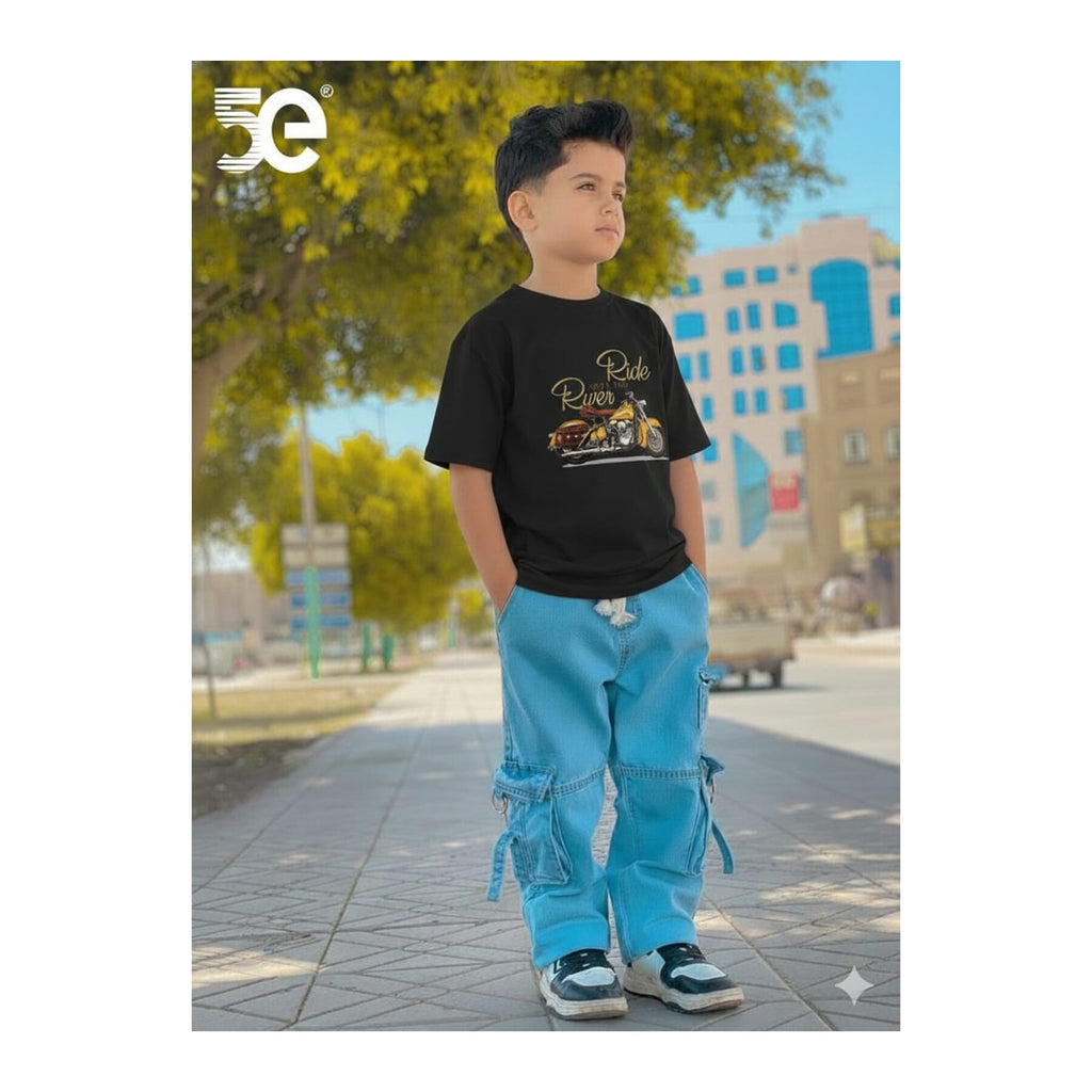 Boys Denim Pant and T-Shirt Set Graphic Prints - 08 Black Car Graphic
