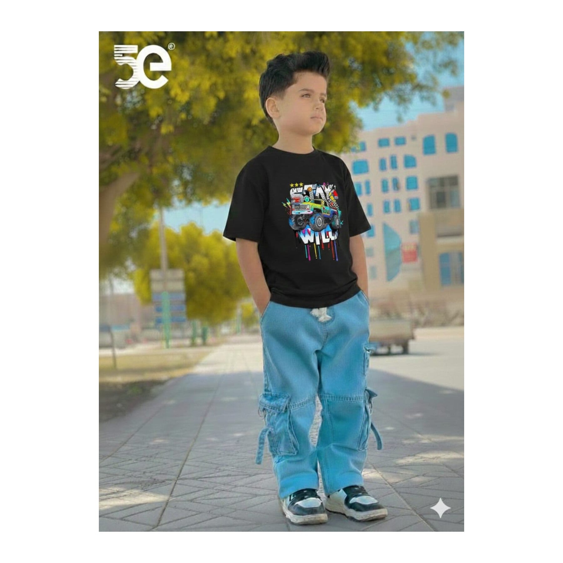 Boys Denim Pant and T-Shirt Set Panda and Graphic Prints - 08 Black Wild Graphic