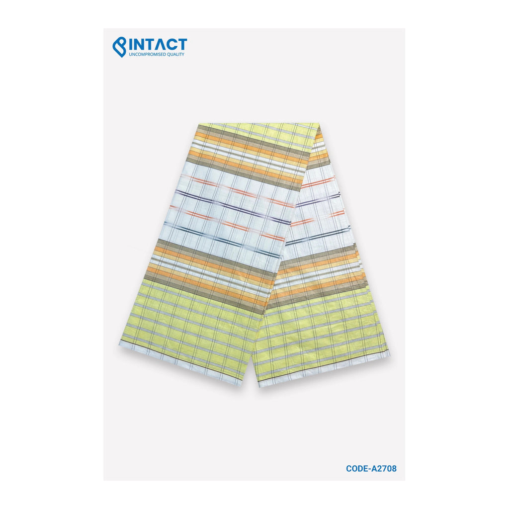 Intact Al-Manar Cotton Lungi - 8 Color Designs - A2708 - Yellow Orange Stripe photo 2
