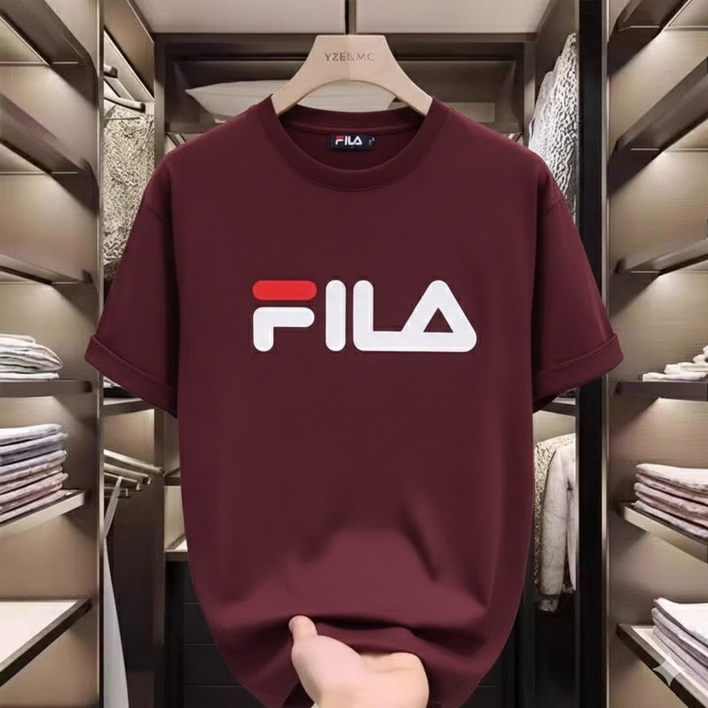 Premium Drop Shoulder T-Shirt Logo Graphic Collection - Maroon Logo Print