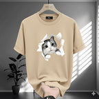 Premium Drop Shoulder T-Shirt Logo Graphic Collection - Beige Cat Graphic