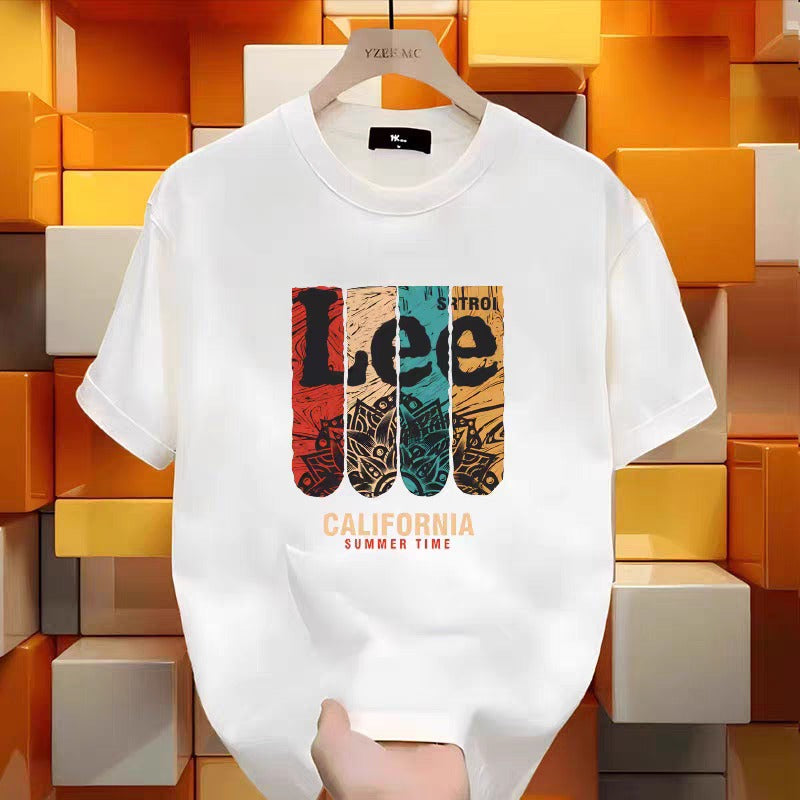 Premium Drop Shoulder T-Shirt Text Graphic Collection - White California Print