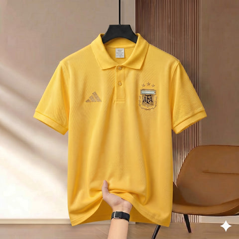 Premium Rubber Print World Cup Polo Shirt Argentina - Yellow