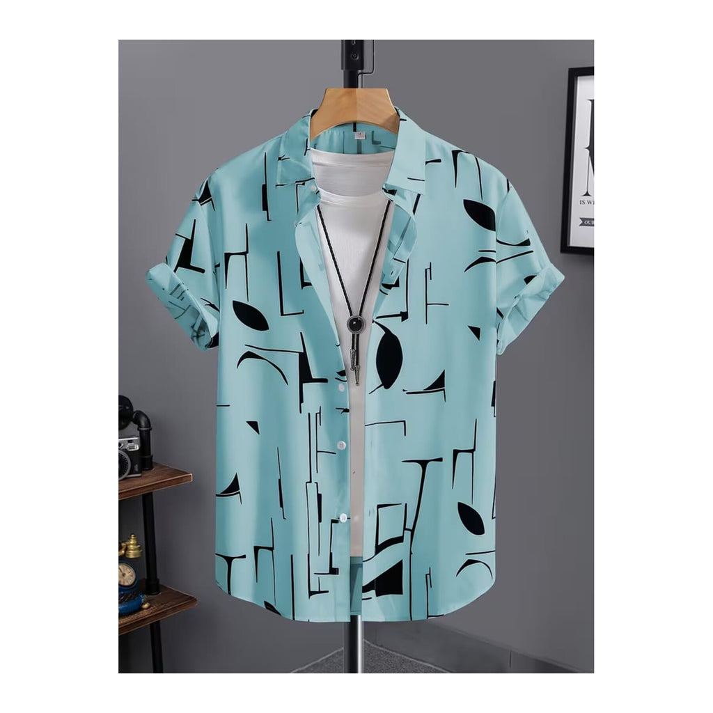 Ultra Soft Casual Half Sleeve Shirt - Sky Blue Abstract