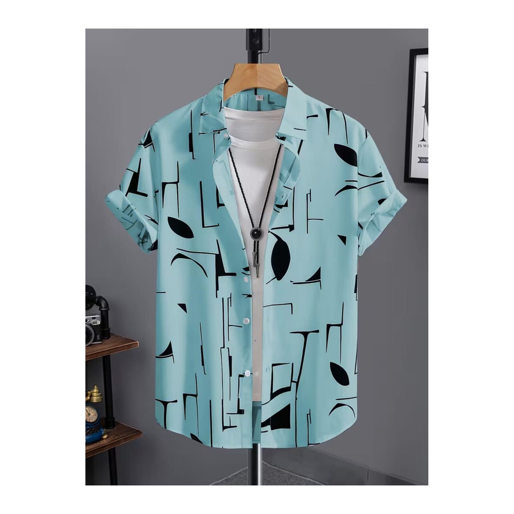 Ultra Soft Casual Half Sleeve Shirt - Sky Blue Abstract