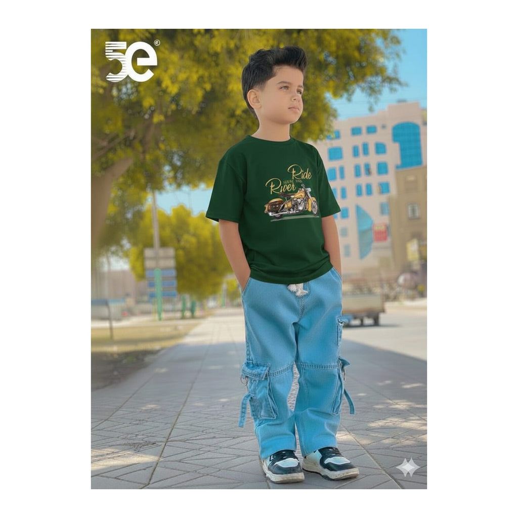 Boys Denim Pant and T-Shirt Set Graphic Prints - 10 Green Car Graphic