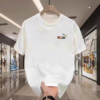 Premium Drop Shoulder T-Shirt Sports Graphic Collection - White Small Sport Logo