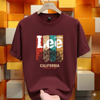 Premium Drop Shoulder T-Shirt Text Graphic Collection - Maroon California Print