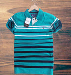 Premium Half Sleeve Polo Shirt - Turquoise Black Stripe