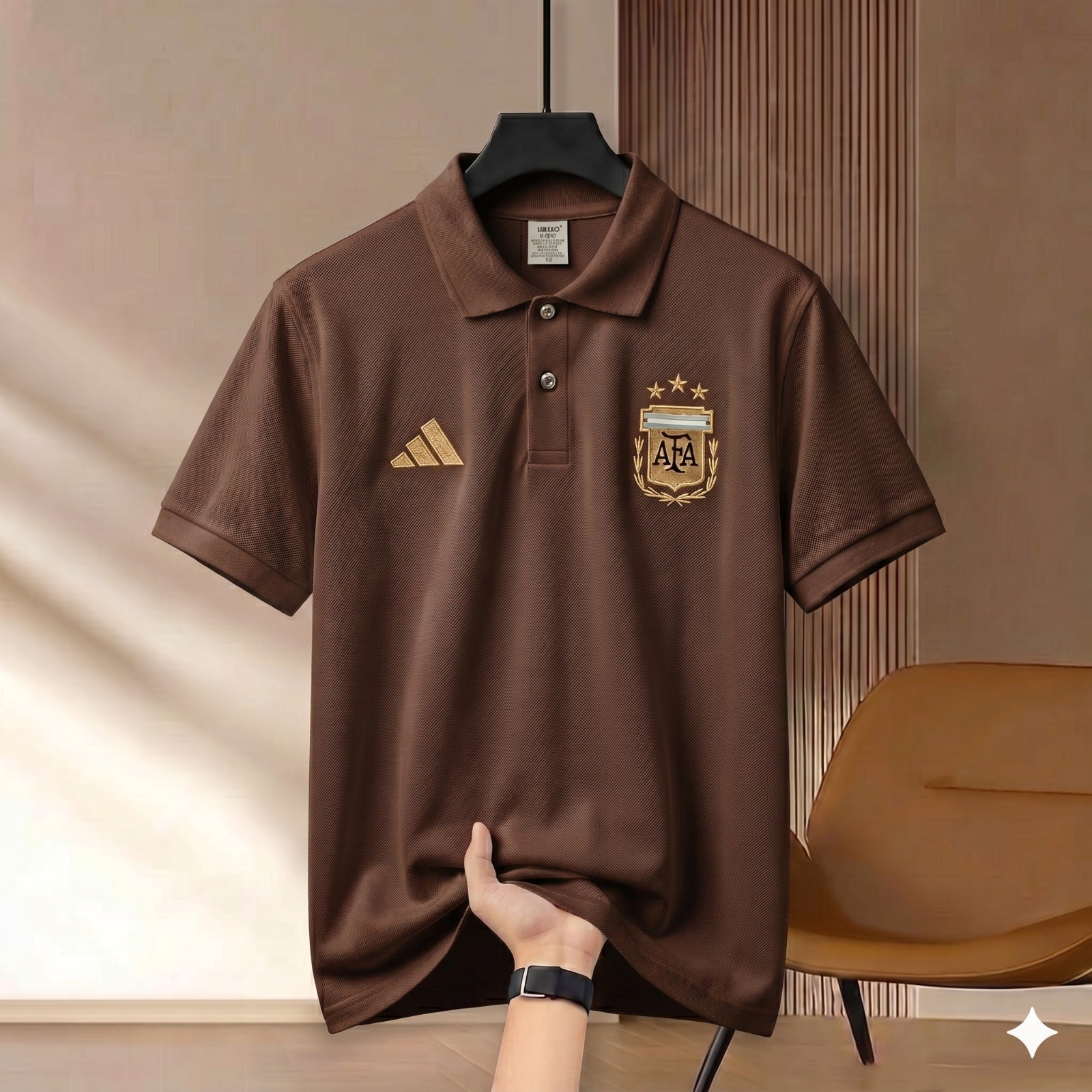 Premium Rubber Print World Cup Polo Shirt Argentina - Brown