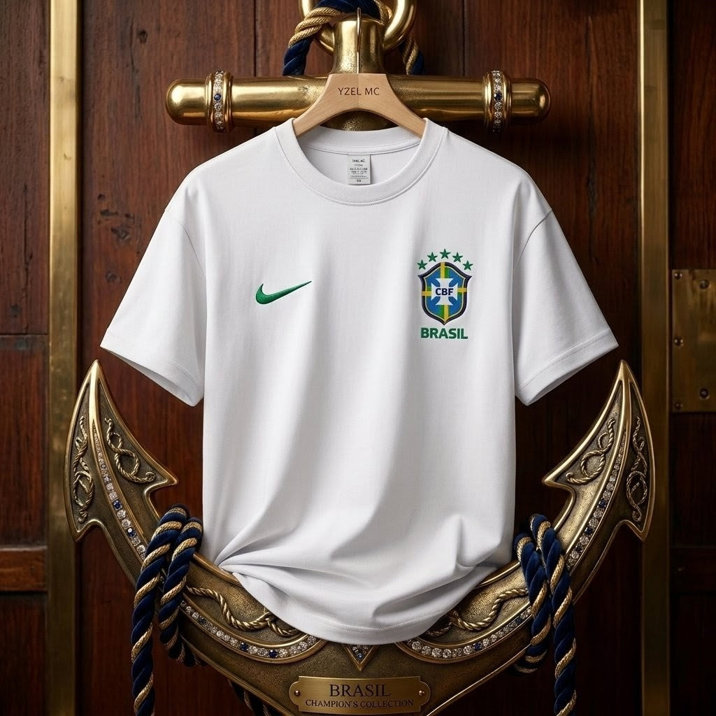 Premium World Cup Drop Shoulder T-Shirt Brazil - White