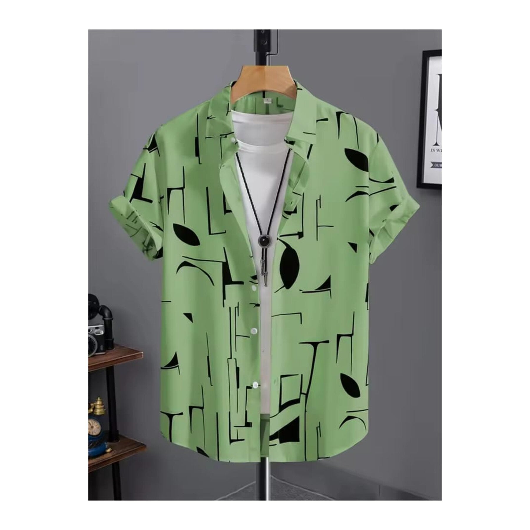 Ultra Soft Casual Half Sleeve Shirt - Mint Abstract