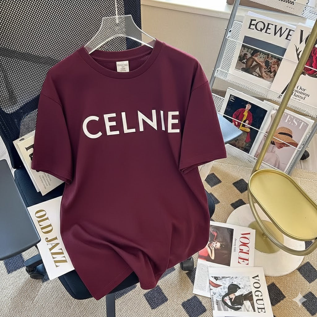 Premium Drop Shoulder T-Shirt Logo Graphic Collection - Maroon Letter Print