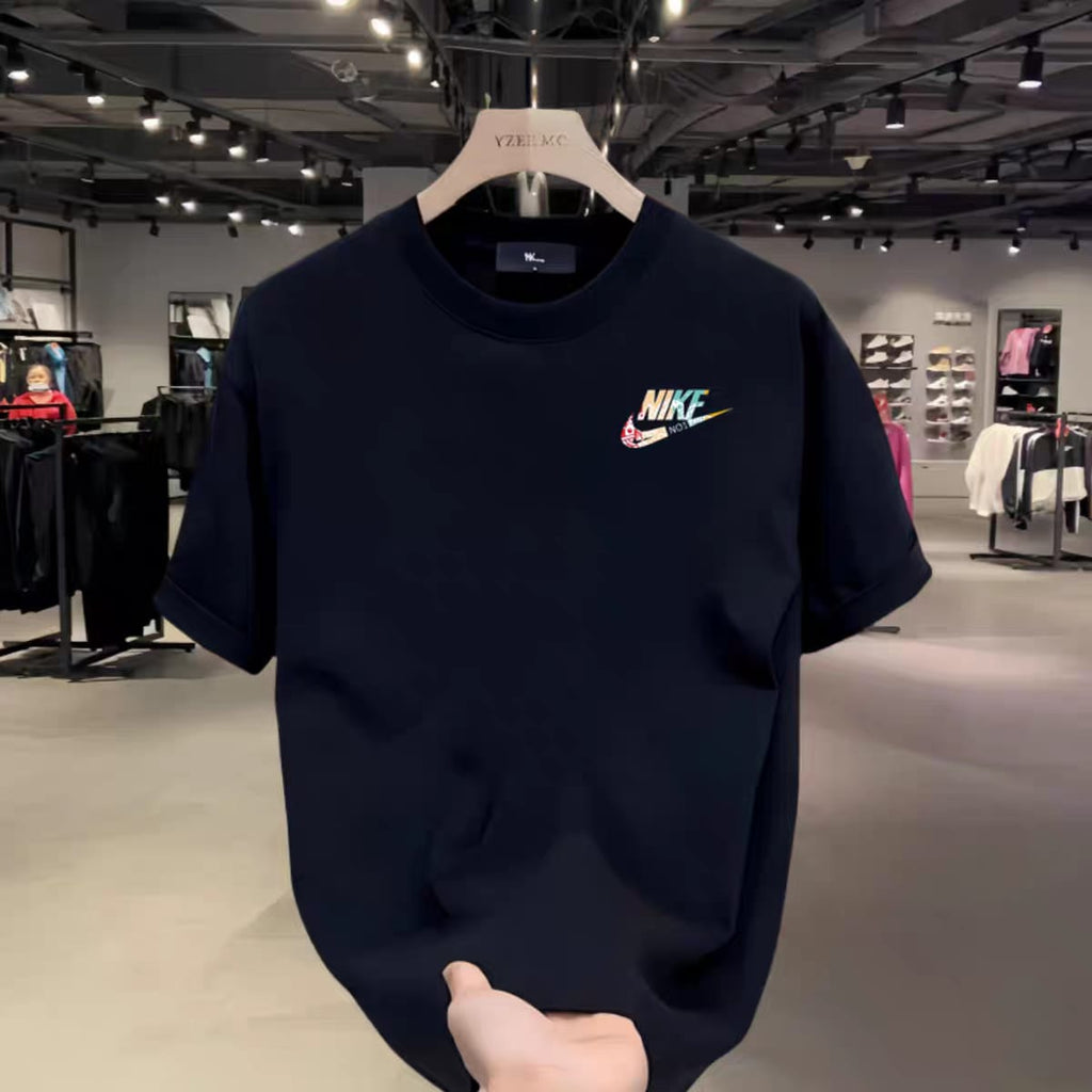 Premium Drop Shoulder T-Shirt Sports Graphic Collection - Navy Small Swoosh Logo