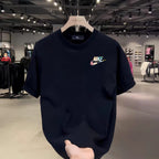 Premium Drop Shoulder T-Shirt Sports Graphic Collection - Navy Small Swoosh Logo