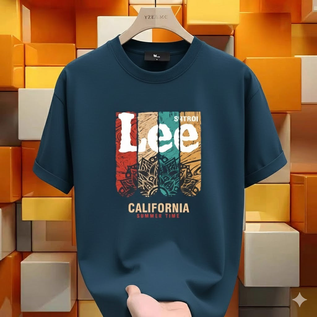 Premium Drop Shoulder T-Shirt Text Graphic Collection - Blue California Print