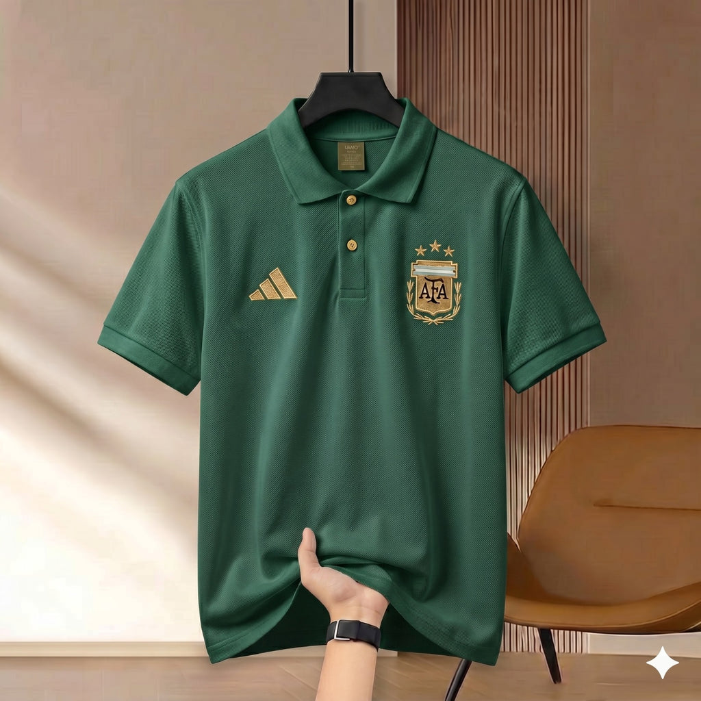 Premium Rubber Print World Cup Polo Shirt Argentina - Green