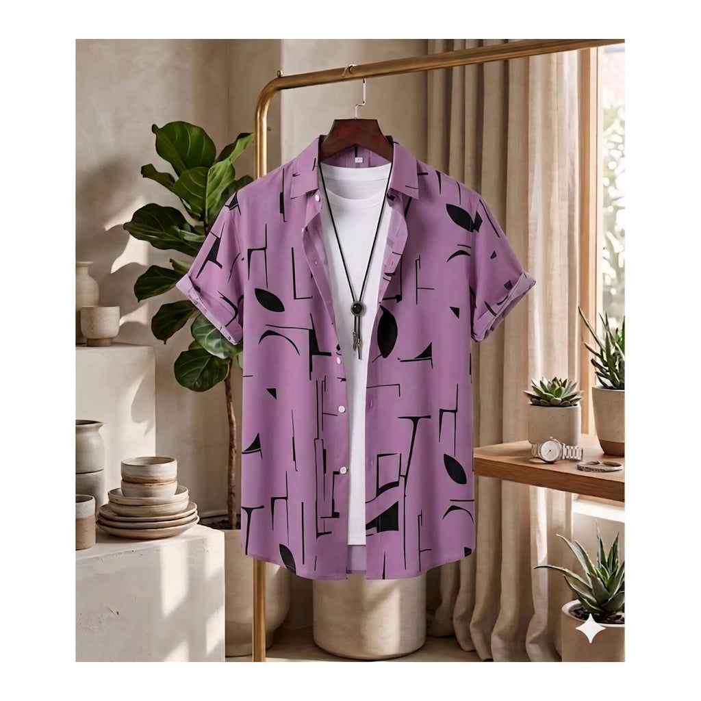 Ultra Soft Casual Half Sleeve Shirt - Purple Abstract