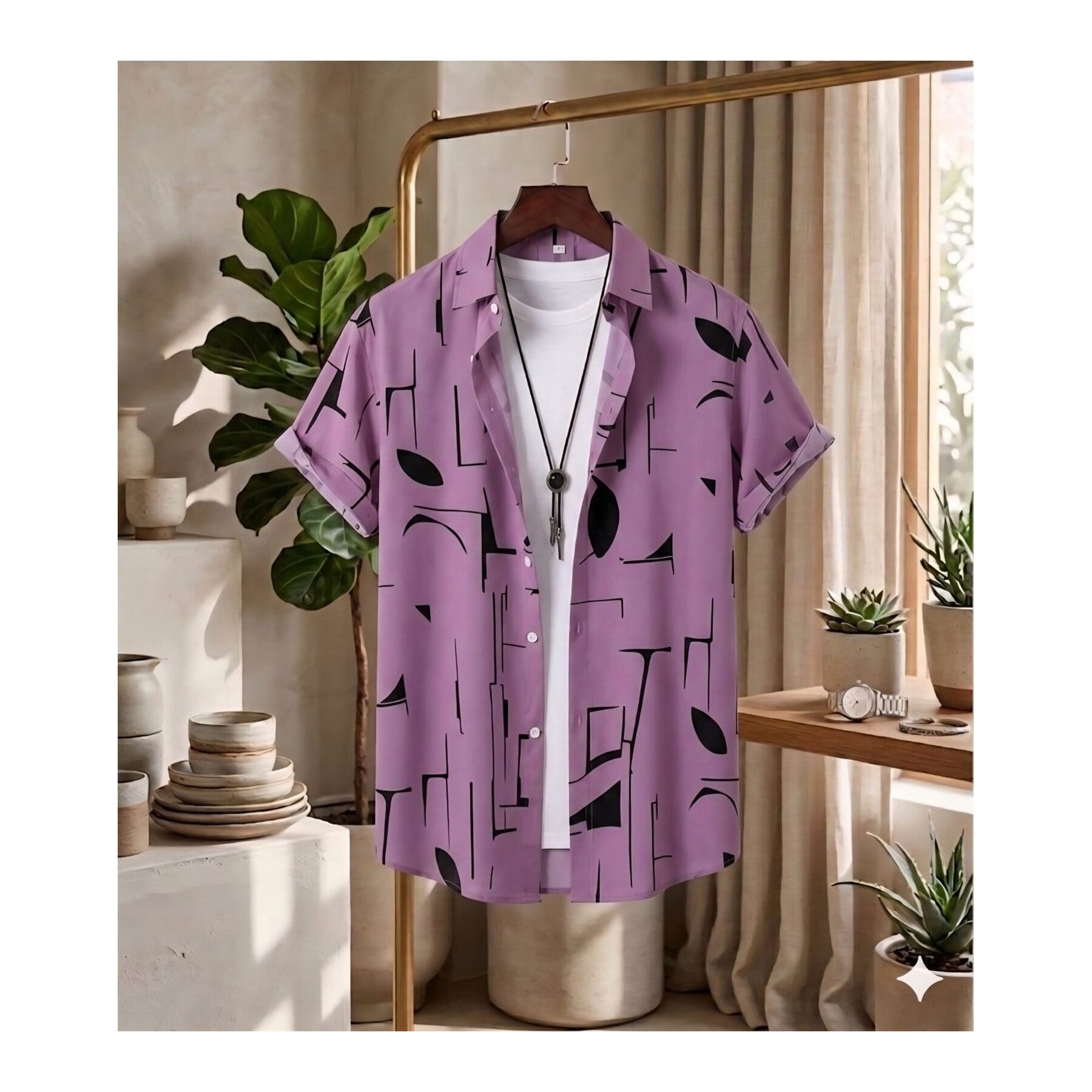Ultra Soft Casual Half Sleeve Shirt - Purple Abstract