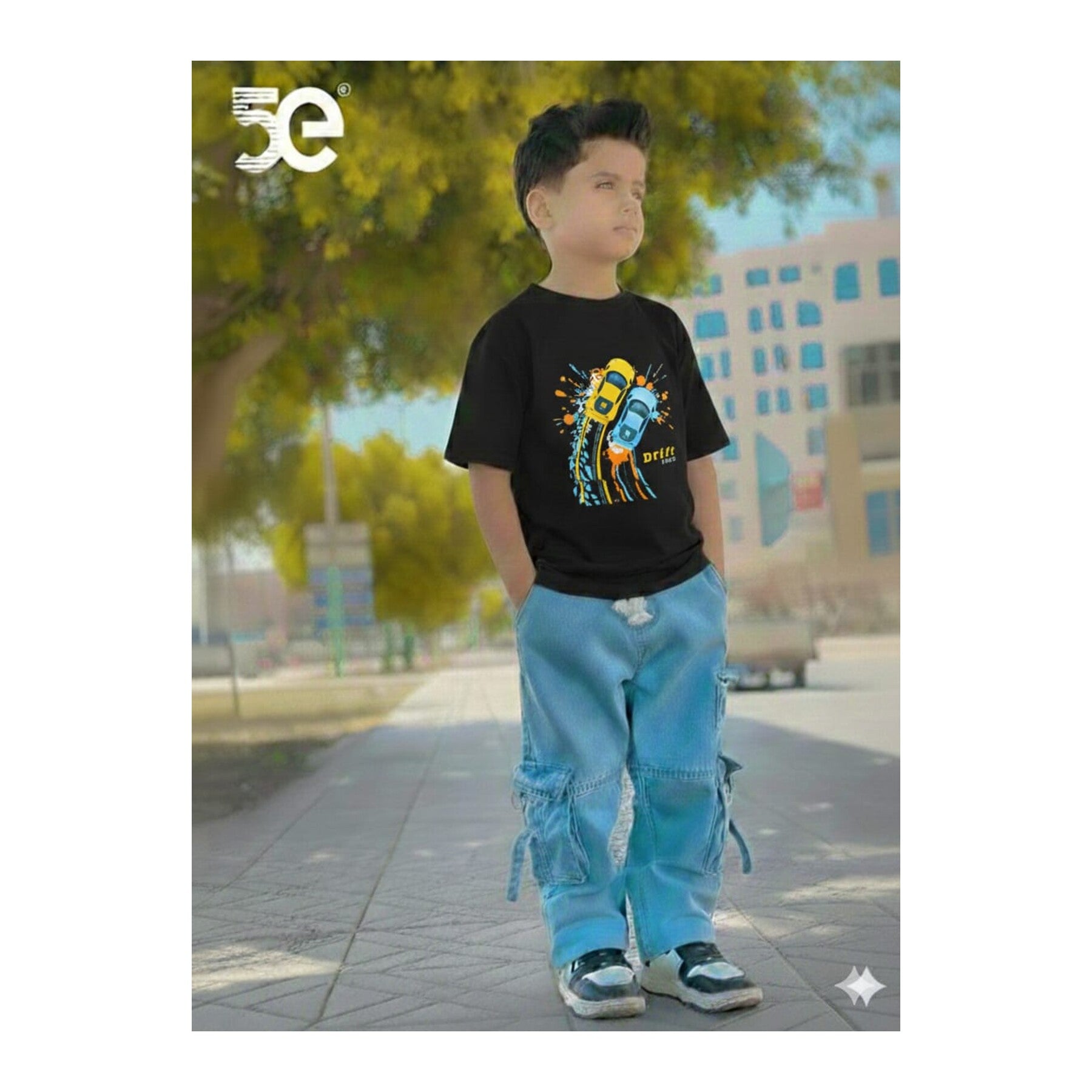 Boys Denim Pant and T-Shirt Set Panda and Graphic Prints - 12 Black Lion Graphic