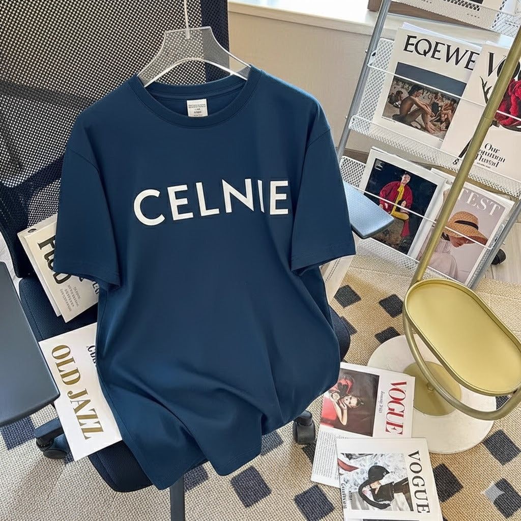 Premium Drop Shoulder T-Shirt Logo Graphic Collection - Navy Letter Print