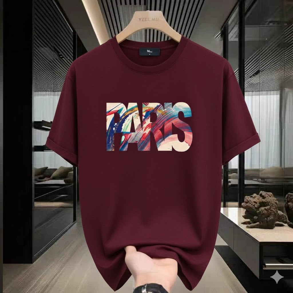 Premium Drop Shoulder T-Shirt Sports Graphic Collection - Maroon Abstract Text
