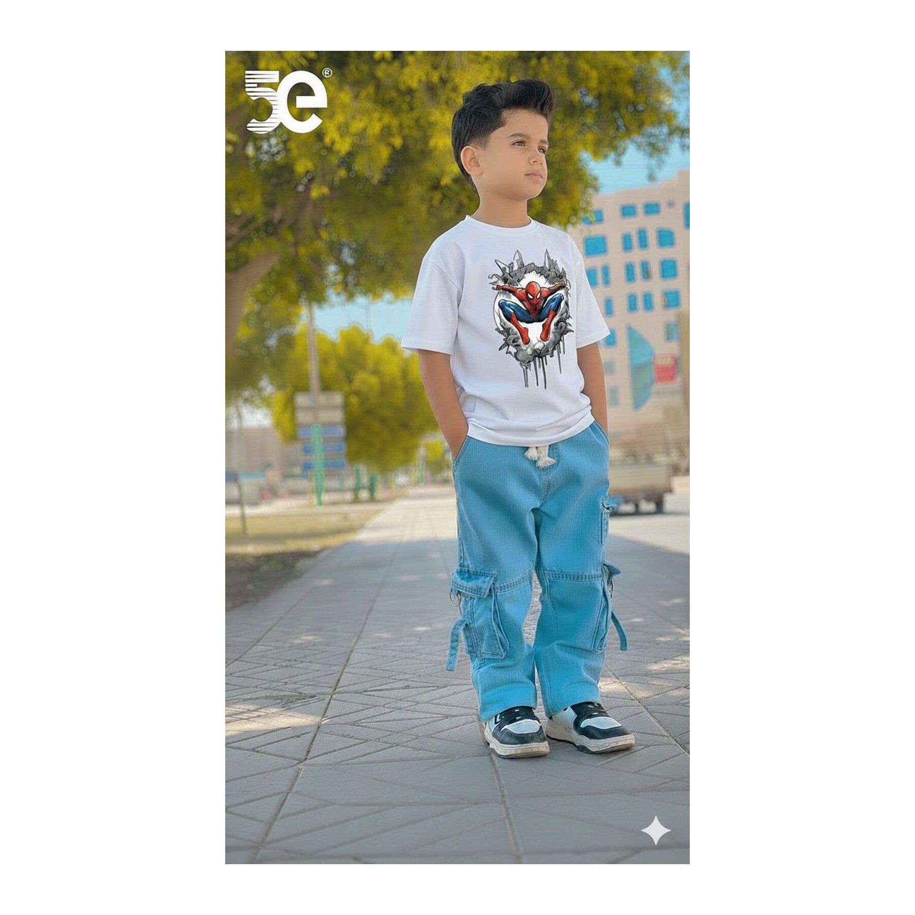 Boys Denim Pant and T-Shirt Set Graphic Prints - 13 White Hero Mask
