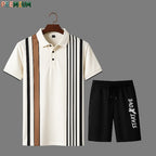 Cotton Polo Shirt and Half Pant Combo - White Multi Stripe