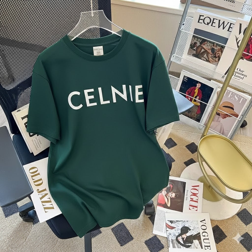 Premium Drop Shoulder T-Shirt Logo Graphic Collection - Green Letter Print