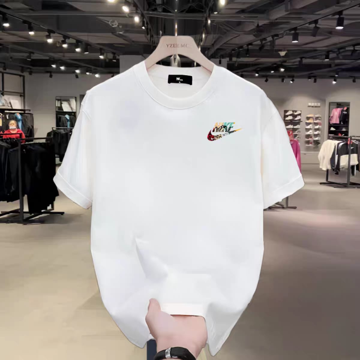 Premium Drop Shoulder T-Shirt Sports Graphic Collection - White Small Swoosh Logo