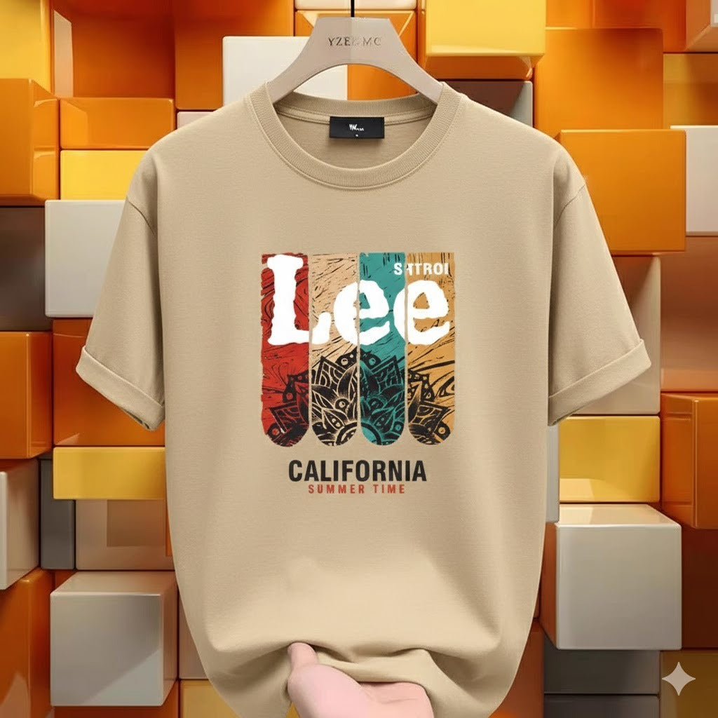 Premium Drop Shoulder T-Shirt Text Graphic Collection - Beige California Print