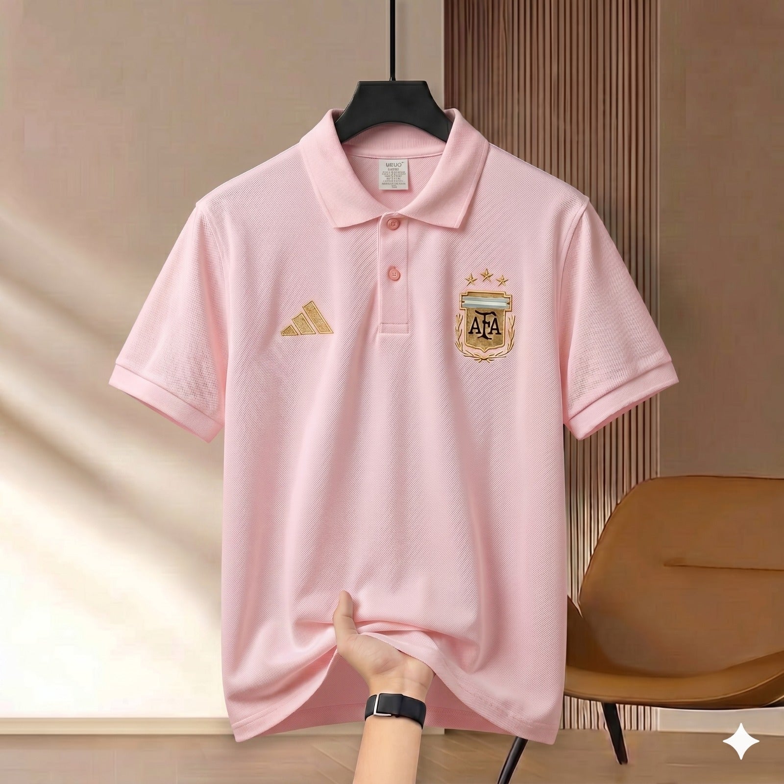 Premium Rubber Print World Cup Polo Shirt Argentina - Pink