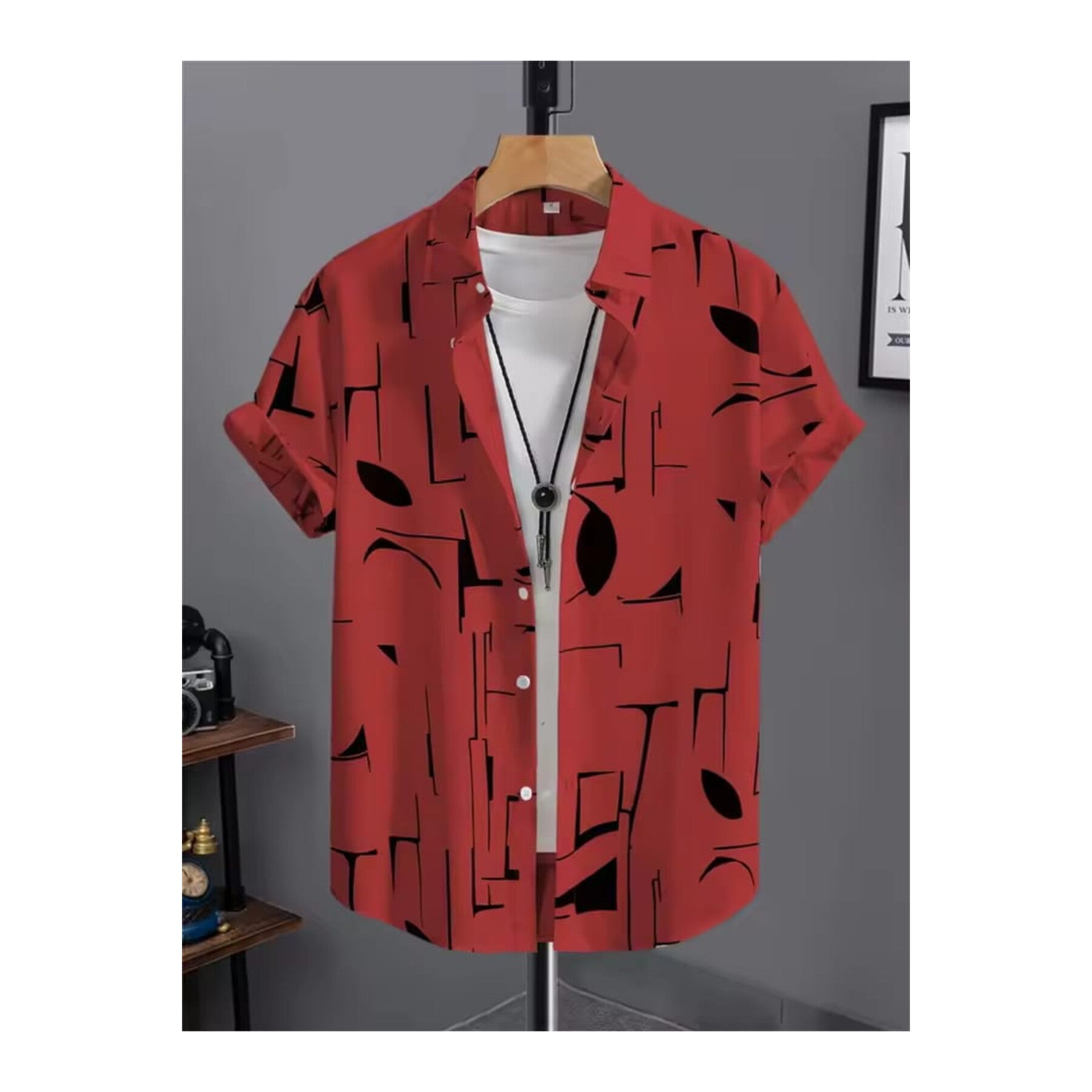 Ultra Soft Casual Half Sleeve Shirt - Red Abstract