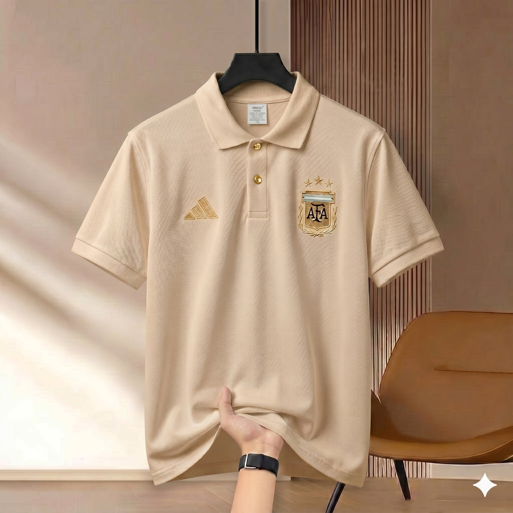Premium Rubber Print World Cup Polo Shirt Argentina - Cream