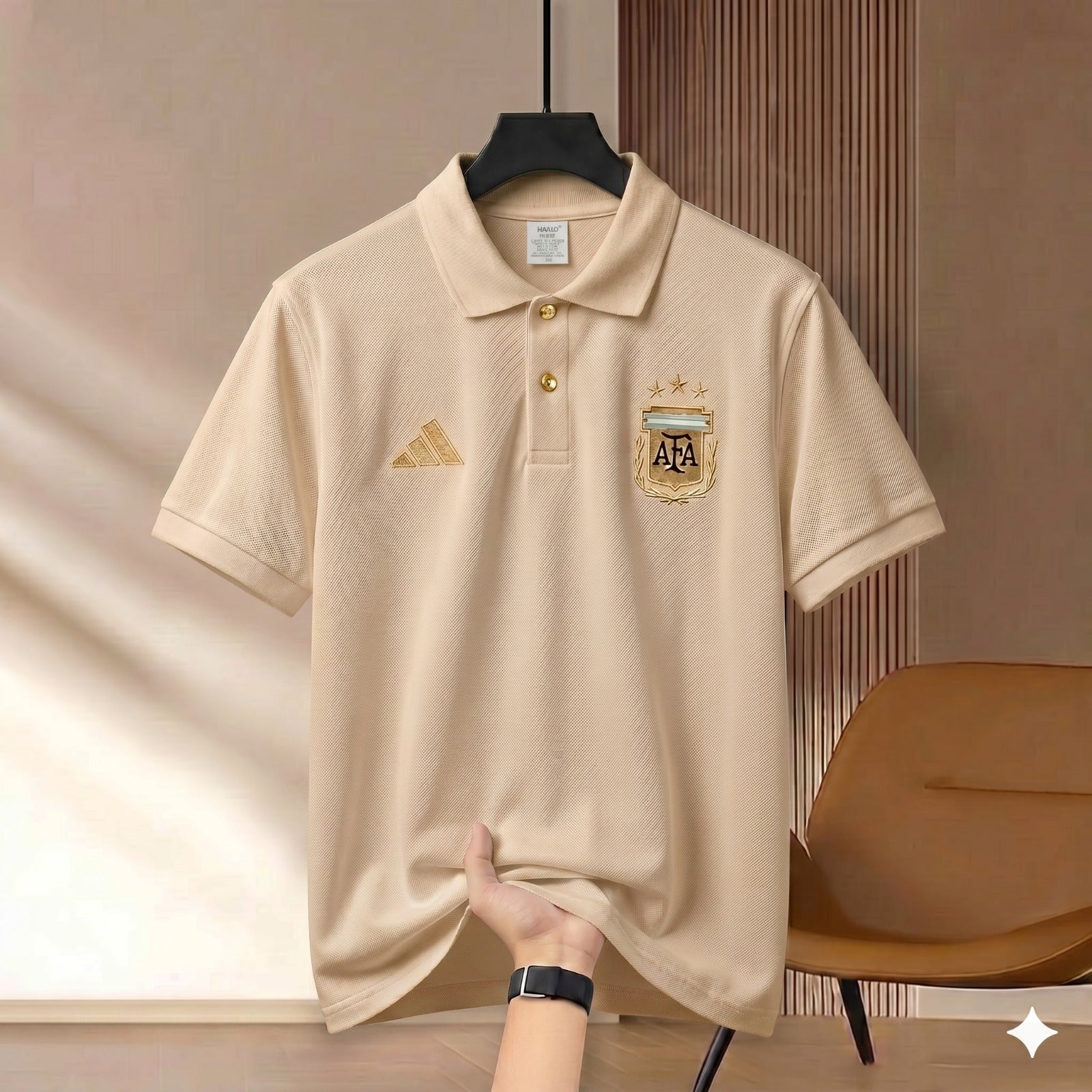 Premium Rubber Print World Cup Polo Shirt Argentina - Cream